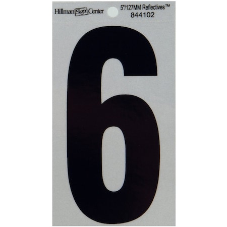 Hillman HILLMAN 5 in. Reflective Black Vinyl Self-Adhesive Number 6 1 pc 844102